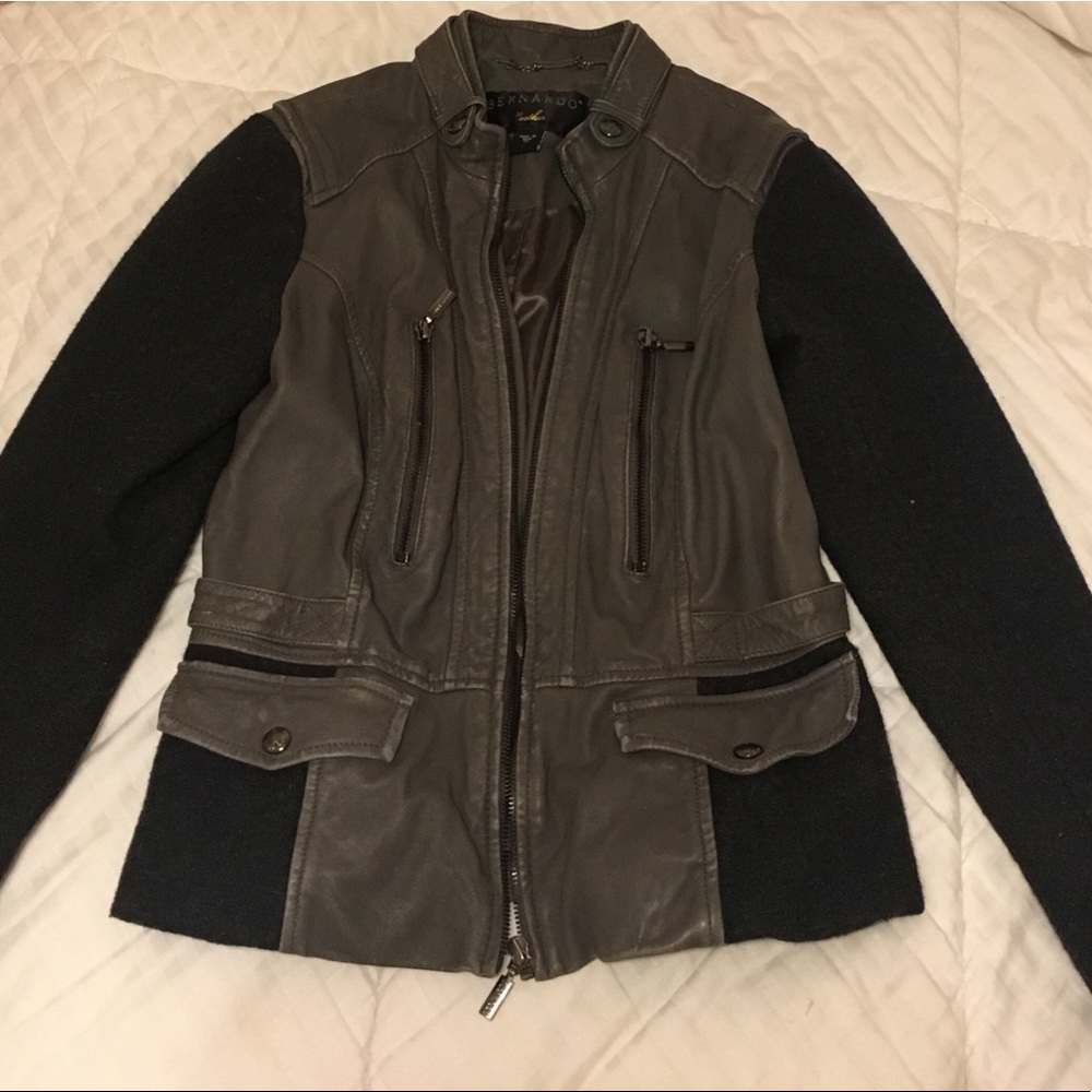 RARE Bernardo Leather jacket with wool sleeves